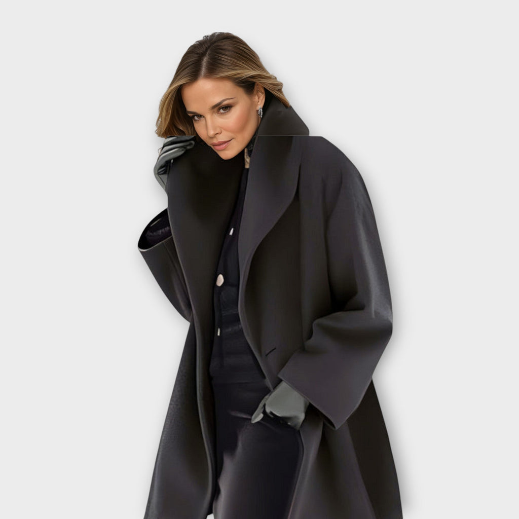 Women's Stand Collar Long Coat – Oversized Button Front Winter Coat