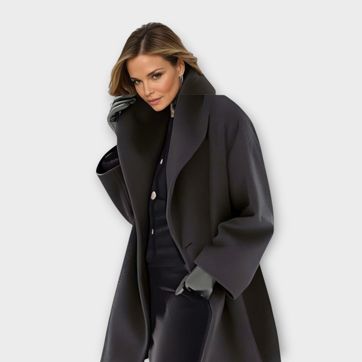 Women's Stand Collar Long Coat – Oversized Button Front Winter Coat