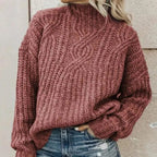 Women's High Neck Cable Sweater – Cozy Winter Knit Pullover