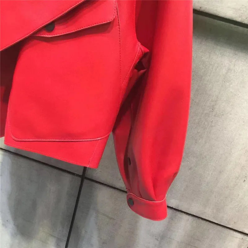 Women's Cropped Faux Leather Jacket – Retro Zip-Up Biker Jacket