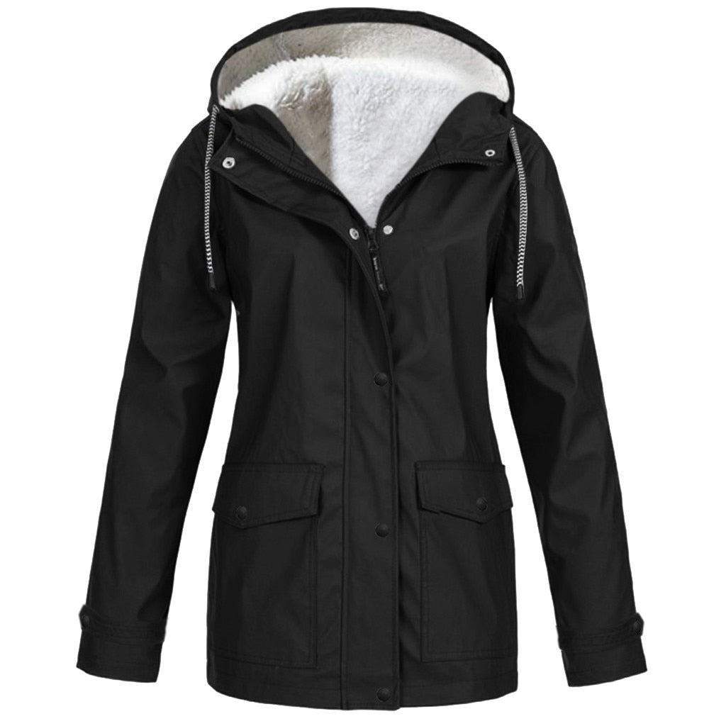 Women's Hooded Outdoor Jacket – Drawstring Zip-Up Transitional Coat
