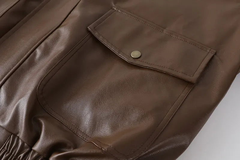 Women's Faux Leather Winter Jacket – Fleece Lined Oversized Coat