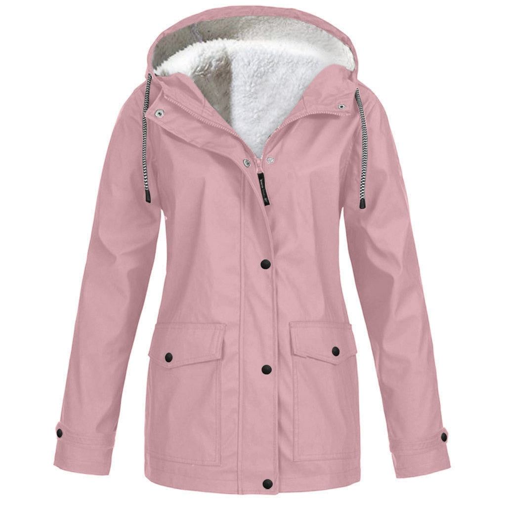 Women's Hooded Outdoor Jacket – Drawstring Zip-Up Transitional Coat