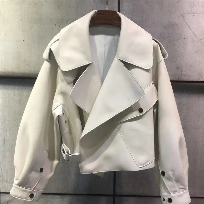 Women's Cropped Faux Leather Jacket – Retro Zip-Up Biker Jacket