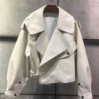 Women's Cropped Faux Leather Jacket – Retro Zip-Up Biker Jacket