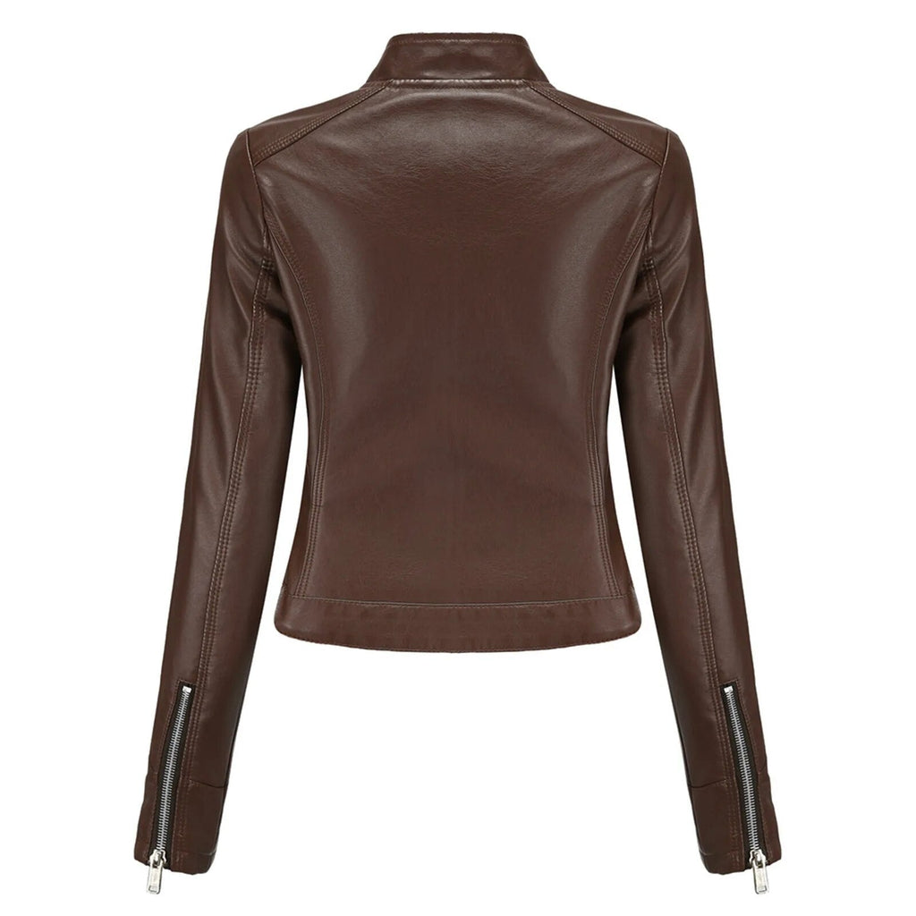Women's Faux Leather Jacket – Retro Zip-Up Moto Jacket