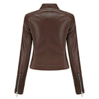 Women's Faux Leather Jacket – Retro Zip-Up Moto Jacket