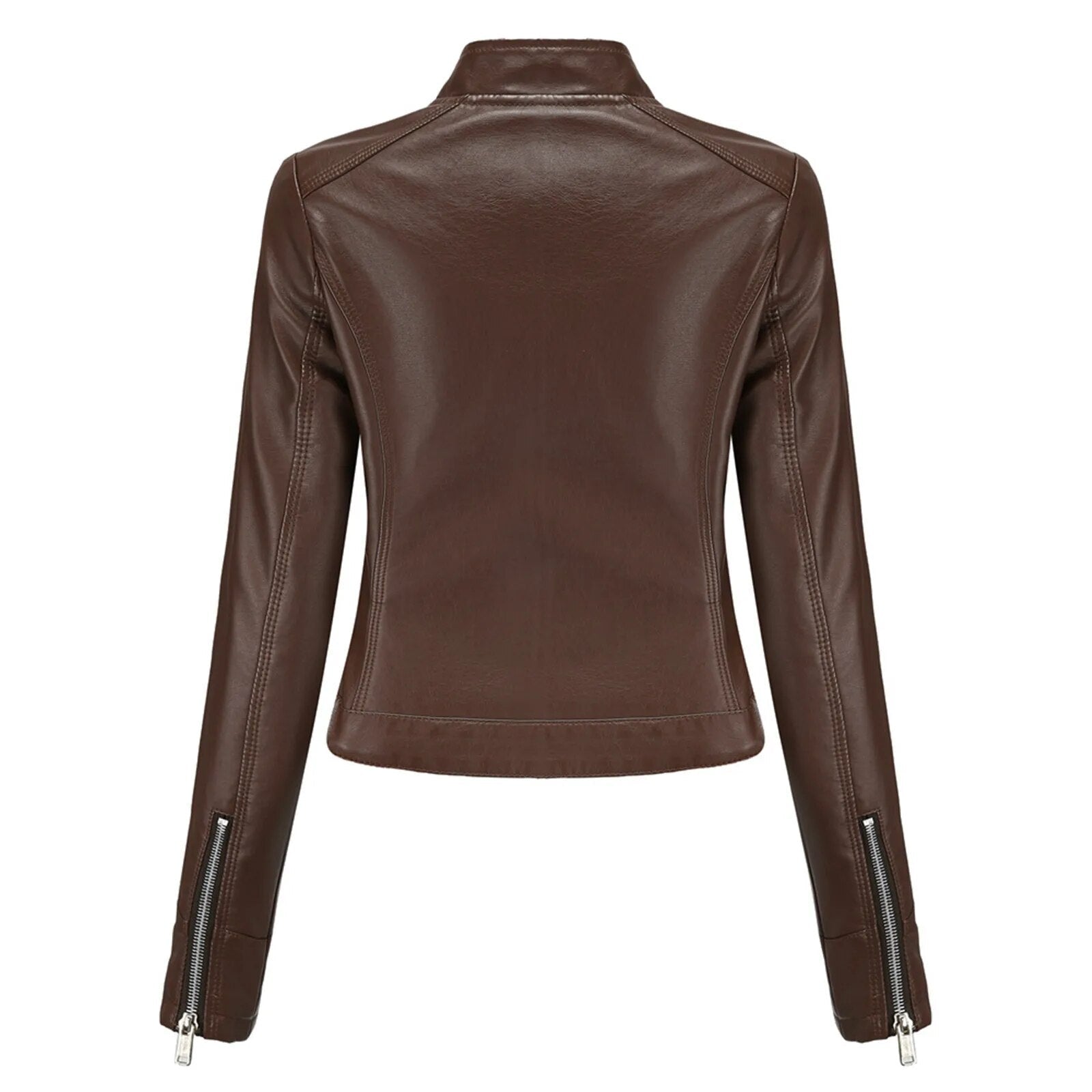 Women's Faux Leather Jacket – Retro Zip-Up Moto Jacket