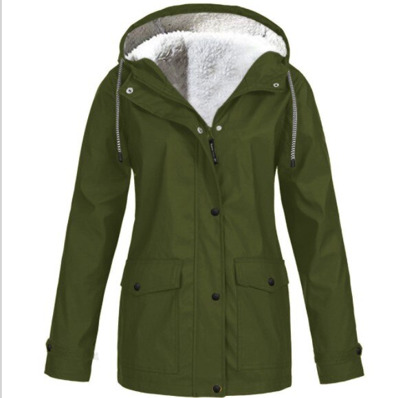 Women's Hooded Outdoor Jacket – Drawstring Zip-Up Transitional Coat