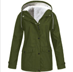 Women's Hooded Outdoor Jacket – Drawstring Zip-Up Transitional Coat