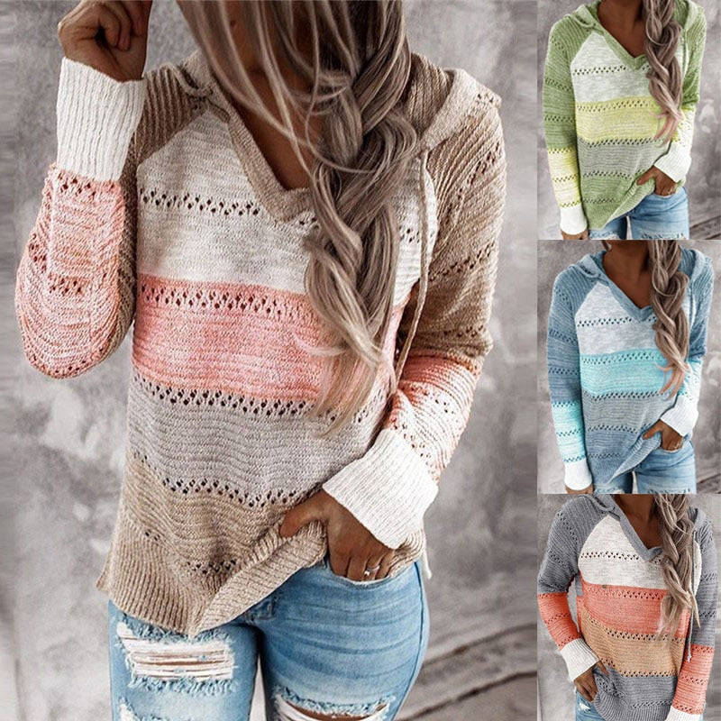 Women's Patchwork Hoodie – Relaxed Fit Casual Pullover