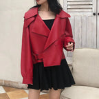 Women's Cropped Faux Leather Jacket – Retro Zip-Up Biker Jacket