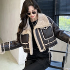 Women's Faux Leather Winter Coat – Plush Collar Moto Jacket