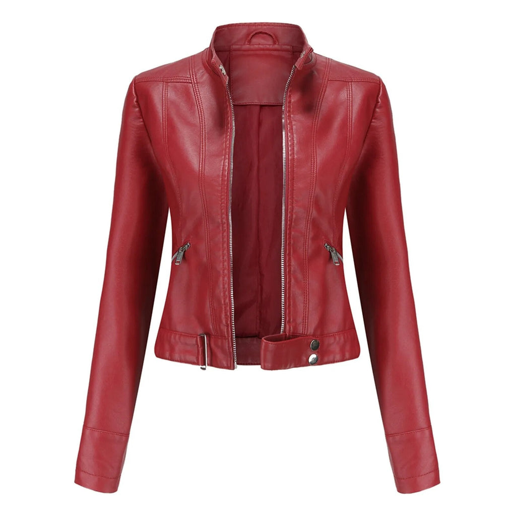 Women's Faux Leather Jacket – Retro Zip-Up Moto Jacket