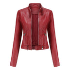 Women's Faux Leather Jacket – Retro Zip-Up Moto Jacket