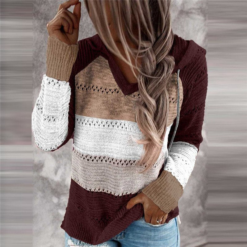 Women's Patchwork Hoodie – Relaxed Fit Casual Pullover