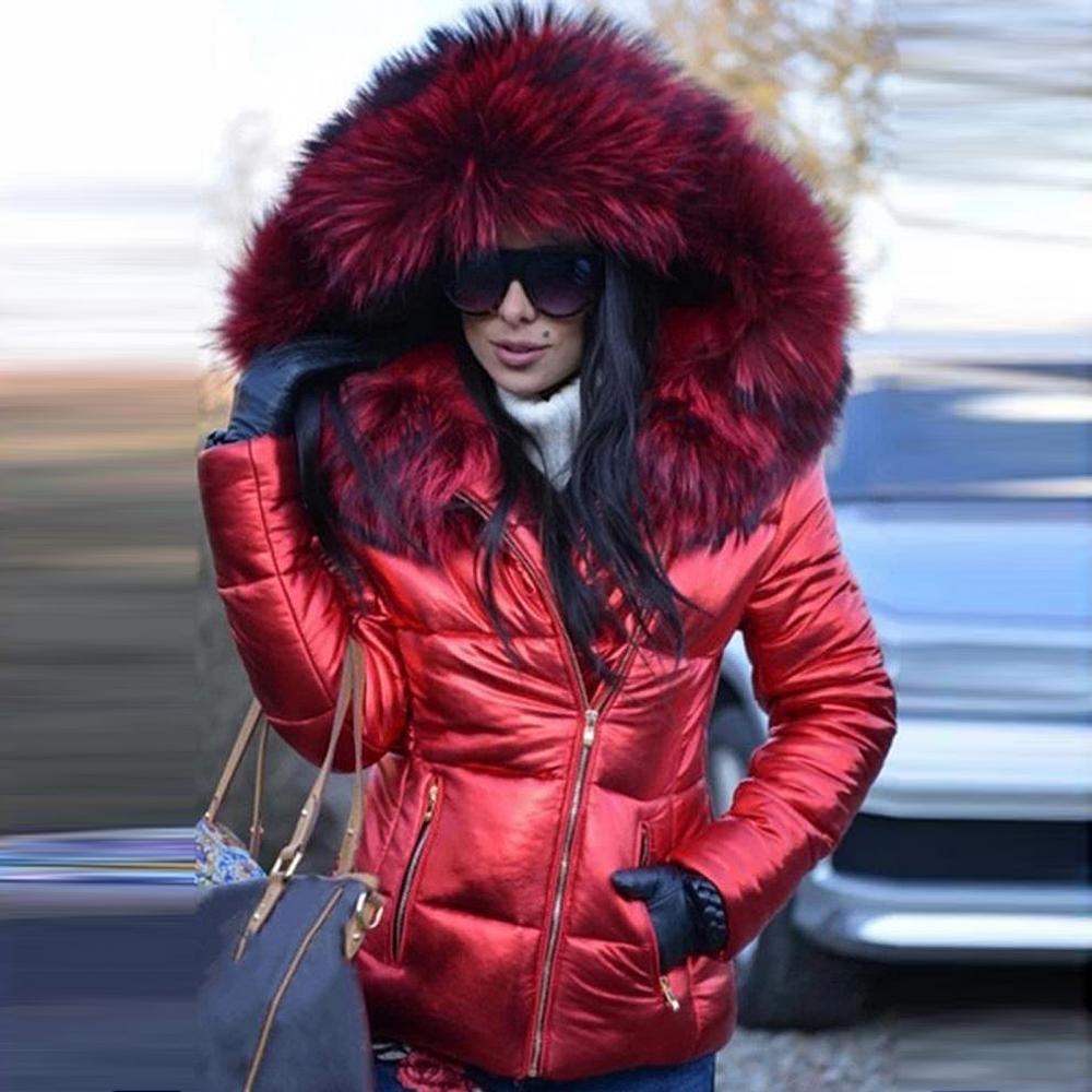 Women's Hooded Puffer Jacket – Faux Fur Trim Insulated Winter Coat