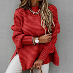 Women's High Neck Sweater – Side Split Longline Knit Sweater