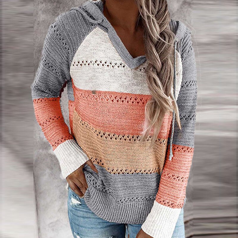 Women's Patchwork Hoodie – Relaxed Fit Casual Pullover