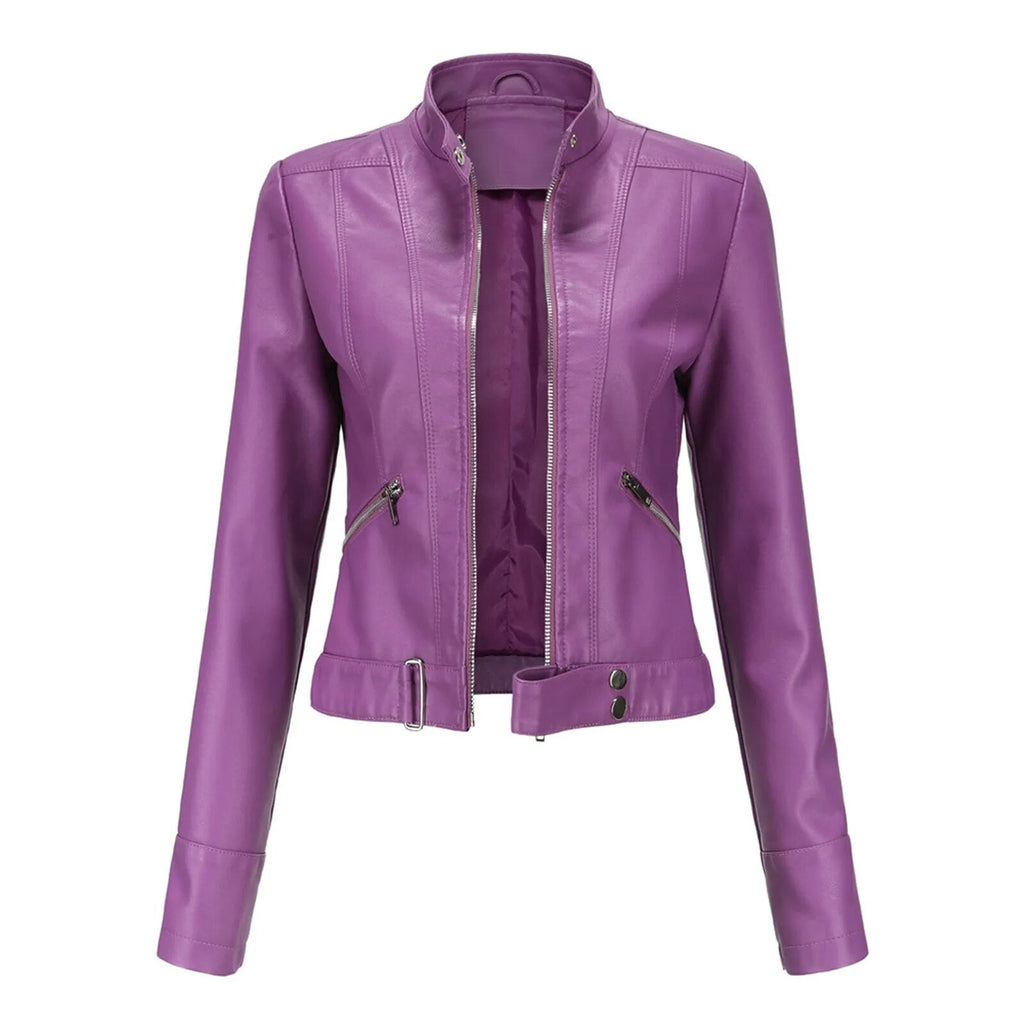 Women's Faux Leather Jacket – Retro Zip-Up Moto Jacket