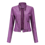 Women's Faux Leather Jacket – Retro Zip-Up Moto Jacket