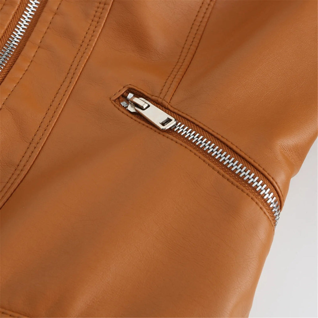 Women's Faux Leather Jacket – Retro Zip-Up Moto Jacket
