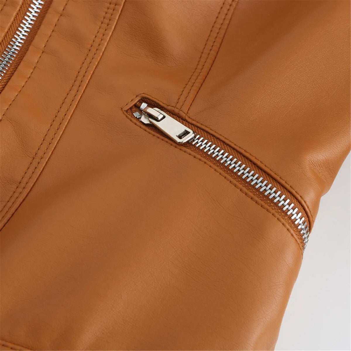 Women's Faux Leather Jacket – Retro Zip-Up Moto Jacket