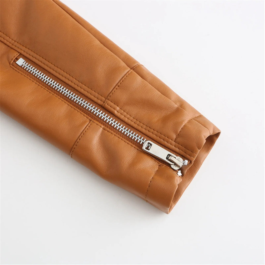Women's Faux Leather Jacket – Retro Zip-Up Moto Jacket