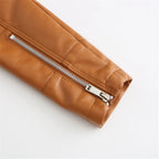 Women's Faux Leather Jacket – Retro Zip-Up Moto Jacket