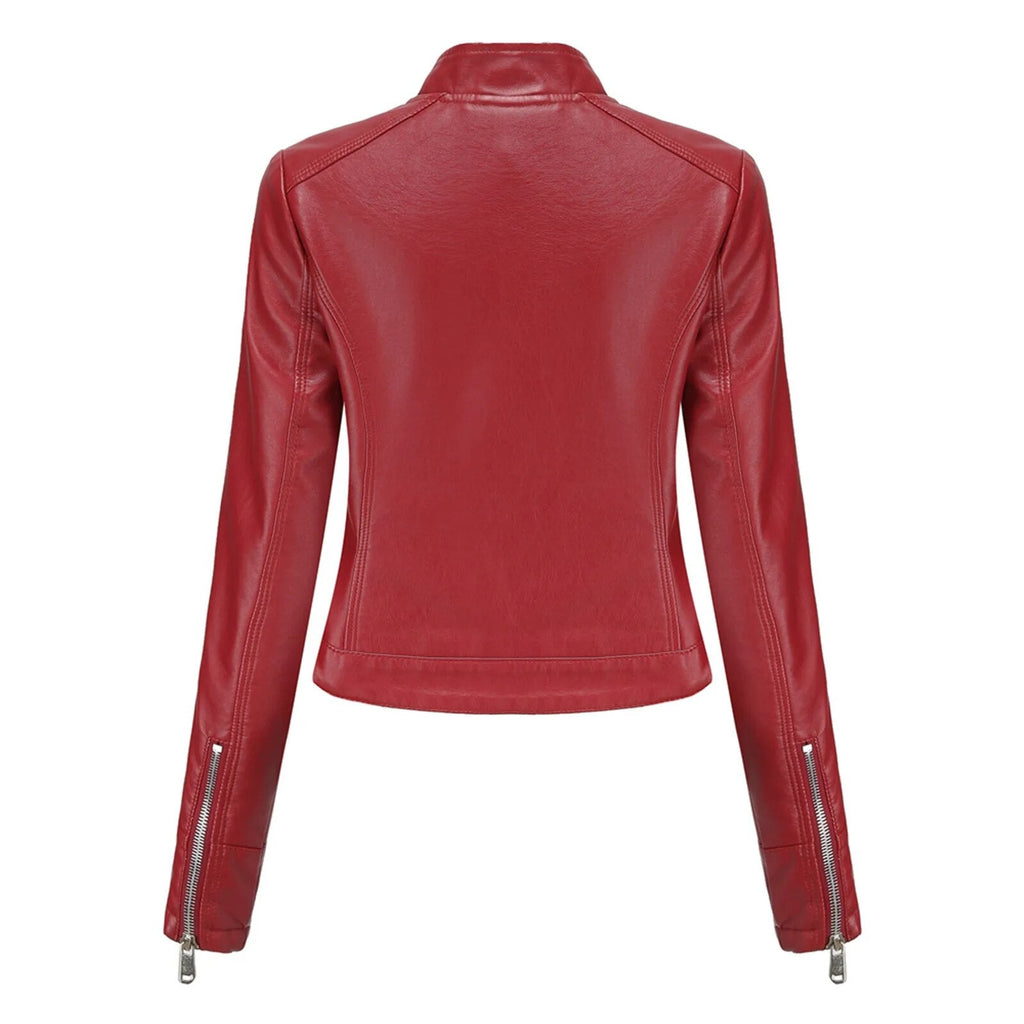 Women's Faux Leather Jacket – Retro Zip-Up Moto Jacket