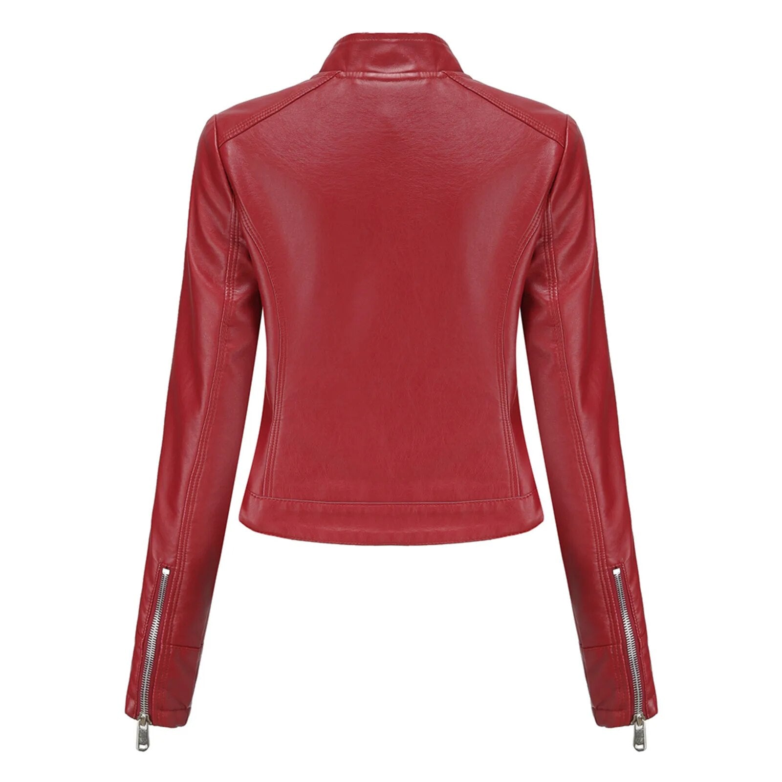 Women's Faux Leather Jacket – Retro Zip-Up Moto Jacket