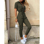 Women's Belted Button Jumpsuit – Fitted Statement Evening Jumpsuit