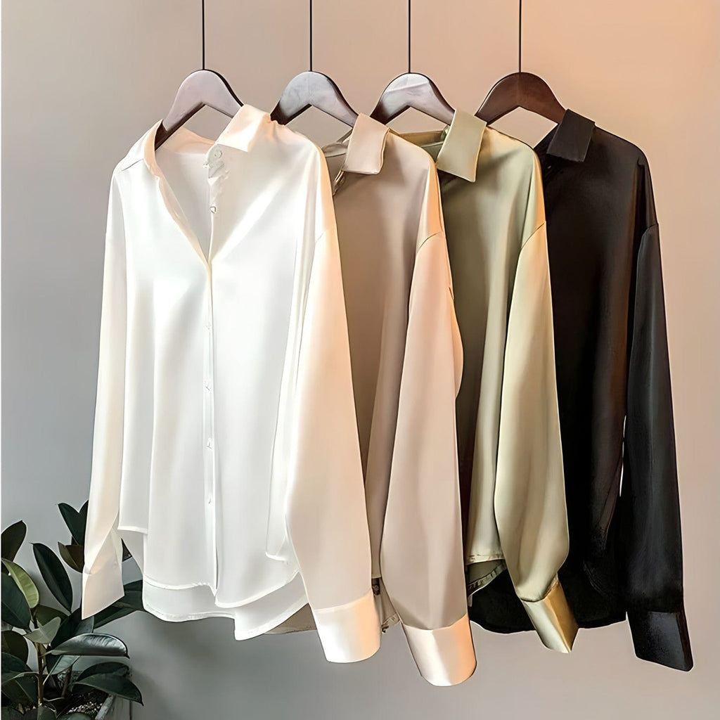 Women's Long Sleeve Shirt with Turn-Down Collar and Relaxed Fit