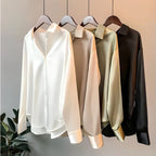 Women's Long Sleeve Shirt with Turn-Down Collar and Relaxed Fit