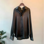 Women's Long Sleeve Shirt with Turn-Down Collar and Relaxed Fit