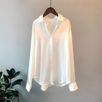 Women's Long Sleeve Shirt with Turn-Down Collar and Relaxed Fit