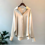 Women's Long Sleeve Shirt with Turn-Down Collar and Relaxed Fit