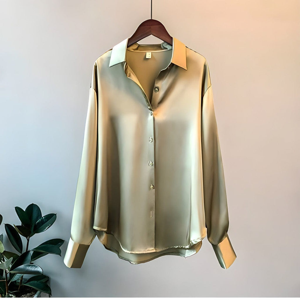 Women's Long Sleeve Shirt with Turn-Down Collar and Relaxed Fit