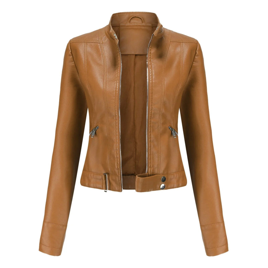 Women's Faux Leather Jacket – Retro Zip-Up Moto Jacket