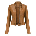 Women's Faux Leather Jacket – Retro Zip-Up Moto Jacket