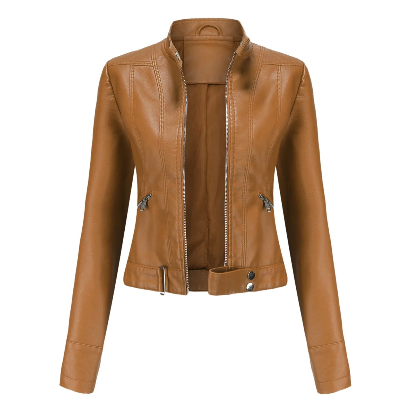Women's Faux Leather Jacket – Retro Zip-Up Moto Jacket