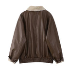 Women's Faux Leather Winter Jacket – Fleece Lined Oversized Coat
