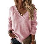 Women's V-Neck Sweater – Oversized Relaxed Fit Pullover