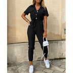 Women's Belted Button Jumpsuit – Fitted Statement Evening Jumpsuit