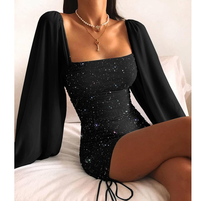 Women's Batwing Sleeve Cocktail Dress – Flowy Evening Party Dress