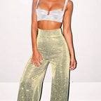 Women's Glitter Wide Leg Pants – High Waist Sparkly Party Trousers