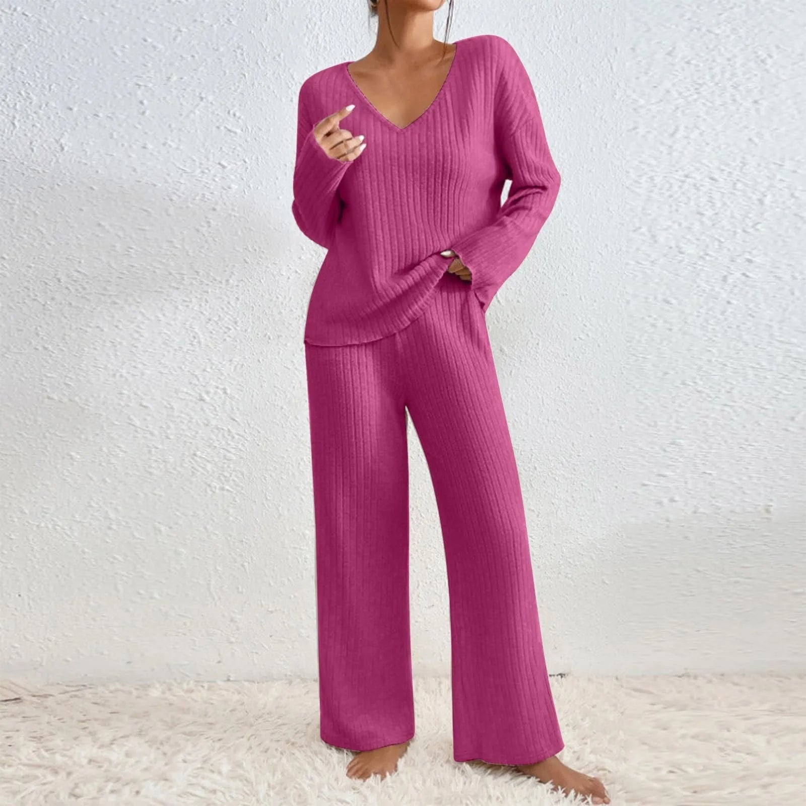 Women's V-Neck Knit Set – Soft Lounge Co-Ord