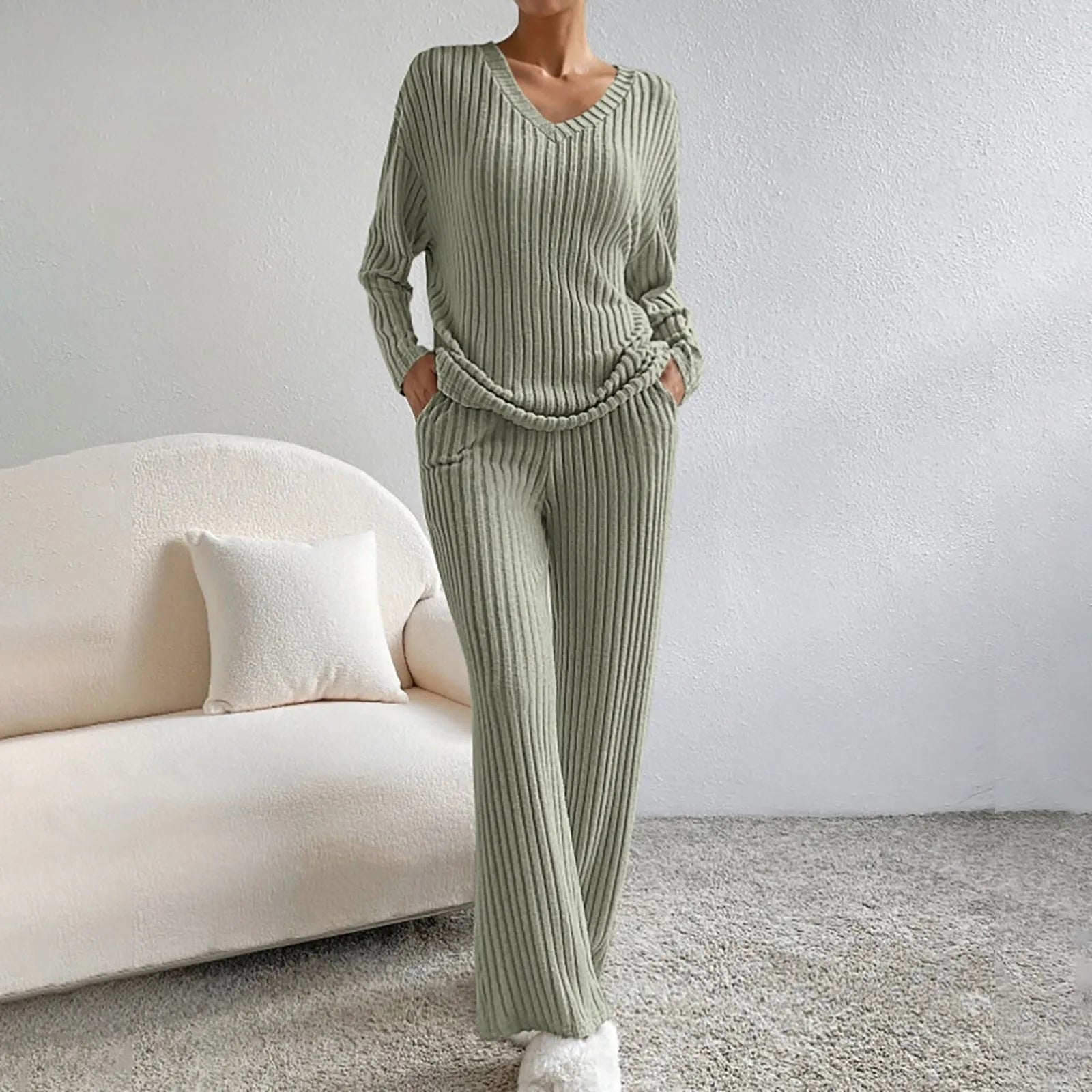 Women's V-Neck Knit Set – Soft Lounge Co-Ord