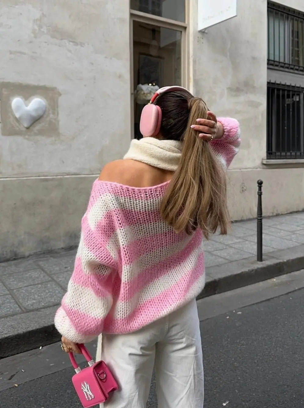 Women's Nautical Stripe Sweater – Relaxed Wide Sleeve Knit Pullover