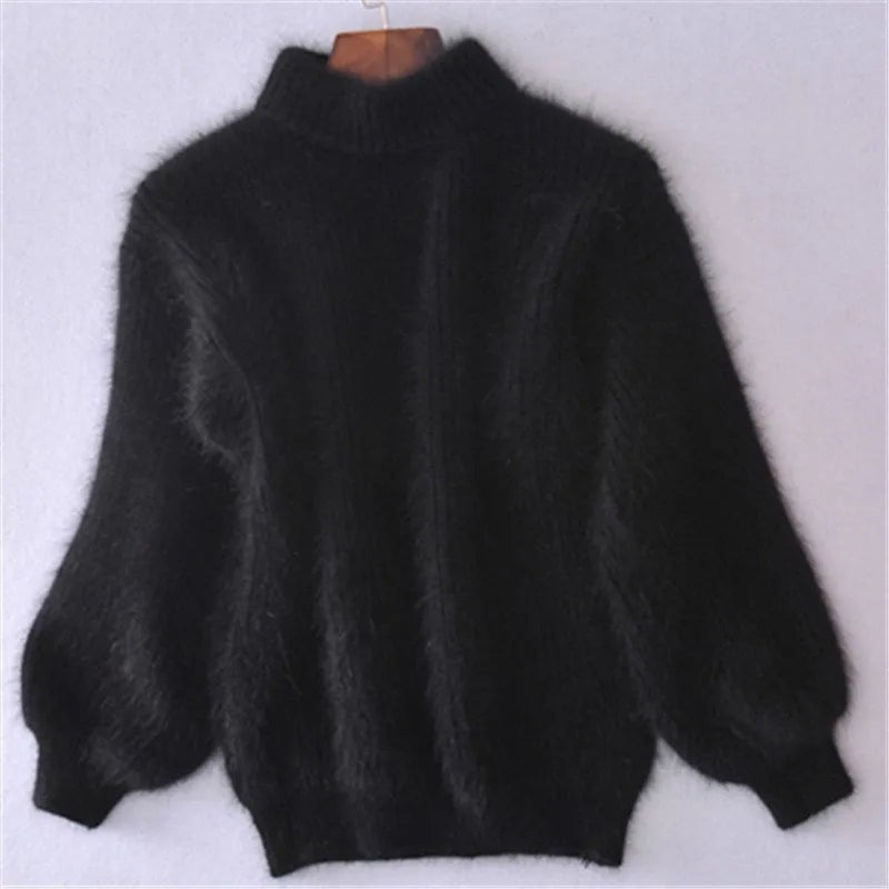 Women's Chunky Turtleneck Sweater – Black High Neck Winter Pullover